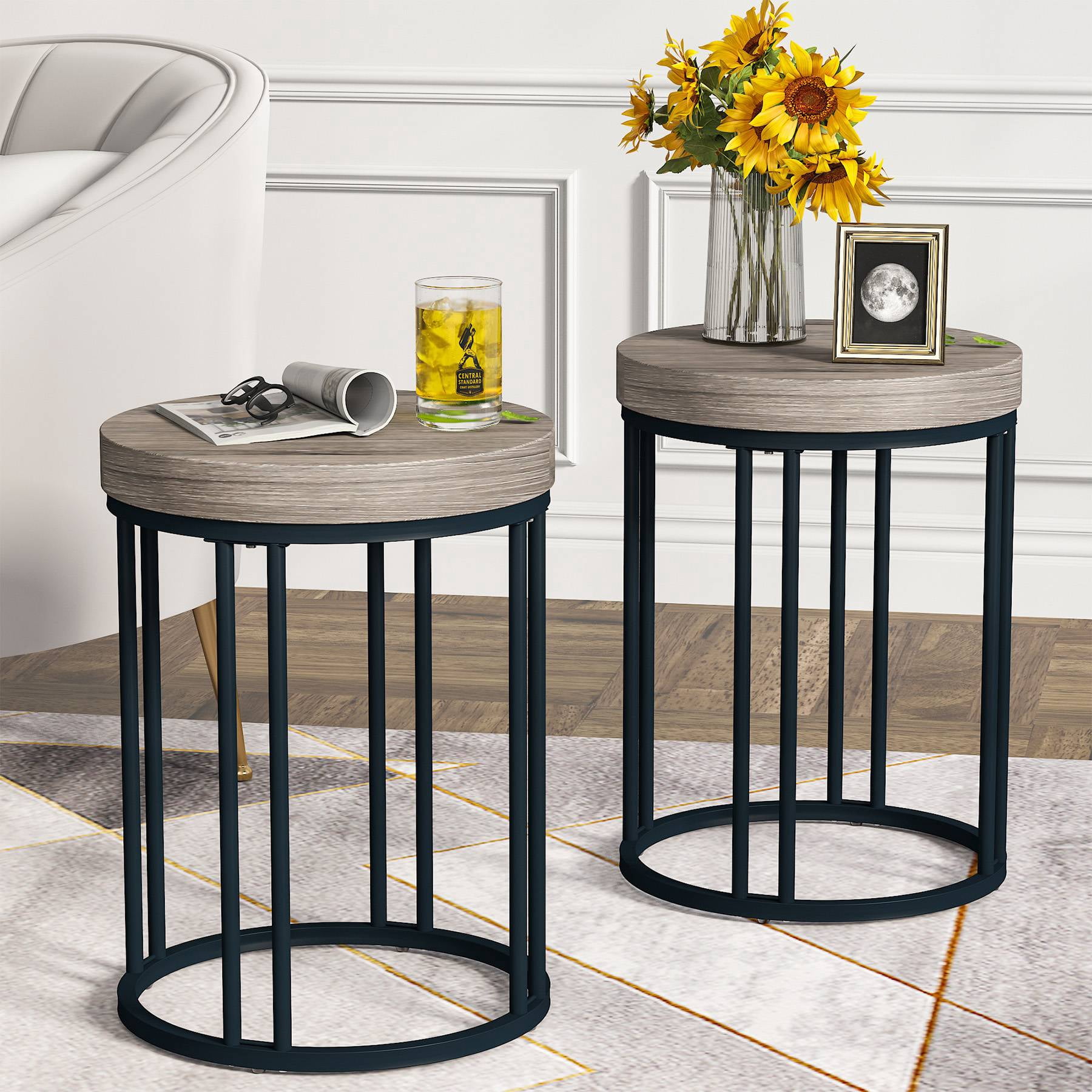 Tribesigns Round End Table Set of 2, Modern Accent Nightstand with ...