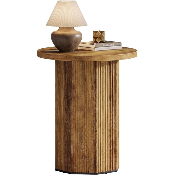 Tribesigns Round Pedestal End Table, Farmhouse Side Table with Fluted Base for Small Space, Couch, Living Room (1, Rustic Brown)