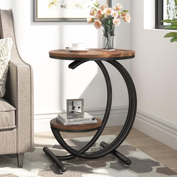 Tribesigns Round Side Table, Industrial 2-Tier End Table for Living ...