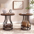 thumbnail image 1 of Tribesigns 2-Tier Round Side Table, Industrial End Table Bedside Table with Metal Frame & Open Shelf for Couch Side, Living Room (2PCS, Brown & Black), 1 of 5