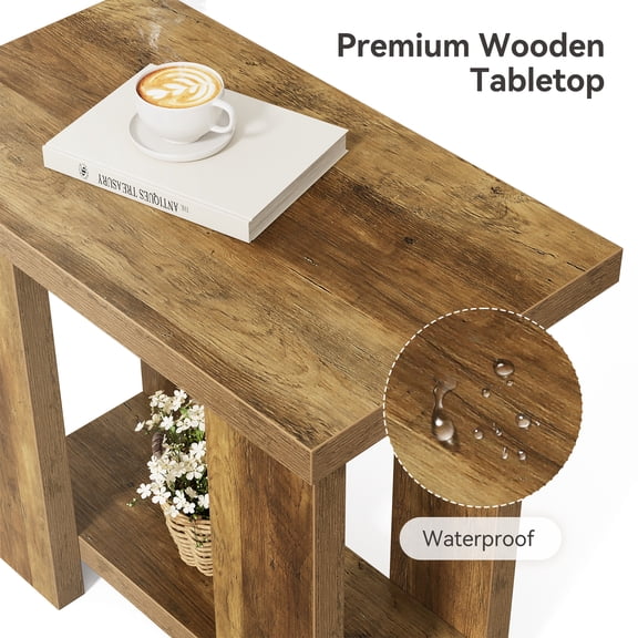 Tribesigns Rustic 2-Tier End Table, 27.56" Farmhouse Side Table with Open Storage Shelf, Narrow Nightstand for Living Room, Bedroom, Small Spaces