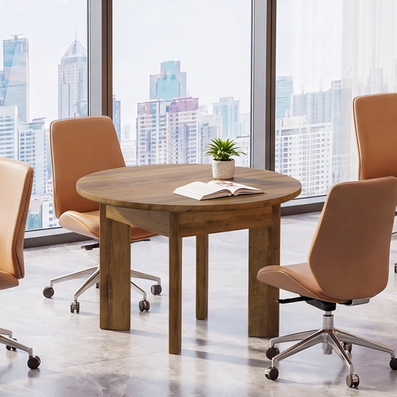 Tribesigns Rustic 40" Round Conference Table for 4, Rounded Edges Thick Legs, Office