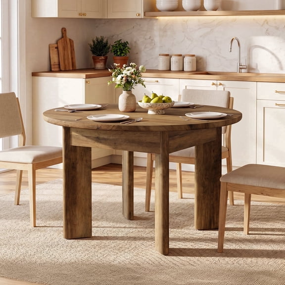 Tribesigns Rustic 40" Round Dining Table for 4, Curved Edges Thick Legs, Kitchen