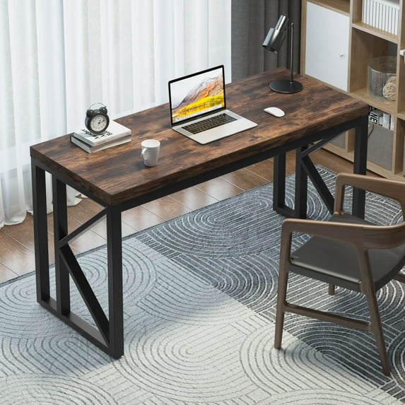 Tribesigns Rustic Computer Desk 55 inch Modern Simple Style Study Writing Table PC Laptop Desk Workstation for Home Office, Wood and Metal Frame, Brown