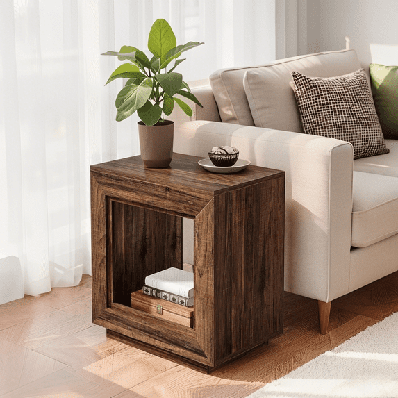 Tribesigns Rustic Wood End Table, 2 Tiered Square Side Table with Storage Shelf, Industrial Wooden Sofa Side Table for bed Room, Entrance (Rustic Brown)