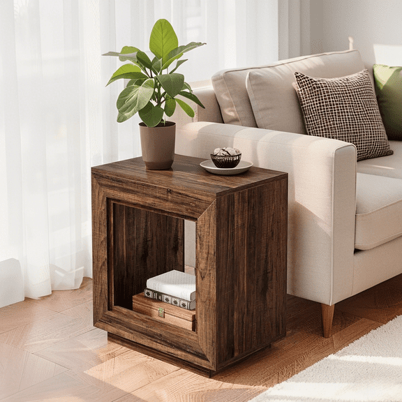 Tribesigns Rustic Wood End Table, 2 Tiered Square Side Table with Storage Shelf, Industrial Wooden Sofa Side Table for bed Room, Entrance (Rustic Brown)