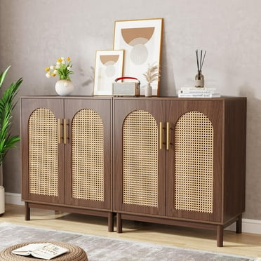 Tribesigns Set of 2 Rattan Sideboard Buffet Cabinet with Storage, 59 Inch Accent Cabinet with Doors, Storage Cabinet for Dining Room, Living Room, Kitchen