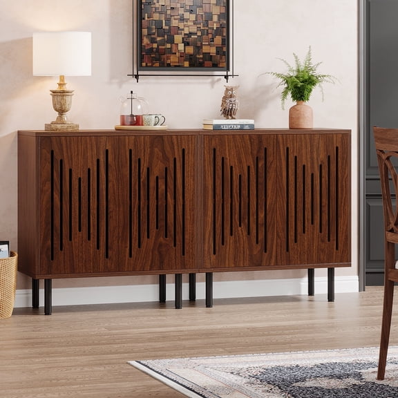 Tribesigns Set of 2 Sideboard Buffet Cabinet with Storage, 59" Storage Cabinet with Doors & Adjustable Shelves, for Living Room, Kitchen, Dark Brown