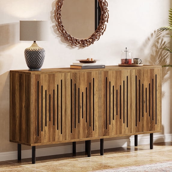 Tribesigns Set of 2 Sideboard Buffet Cabinet with Storage, 59" Storage Cabinet with Doors & Adjustable Shelves, for Living Room, Kitchen, Rustic Brown