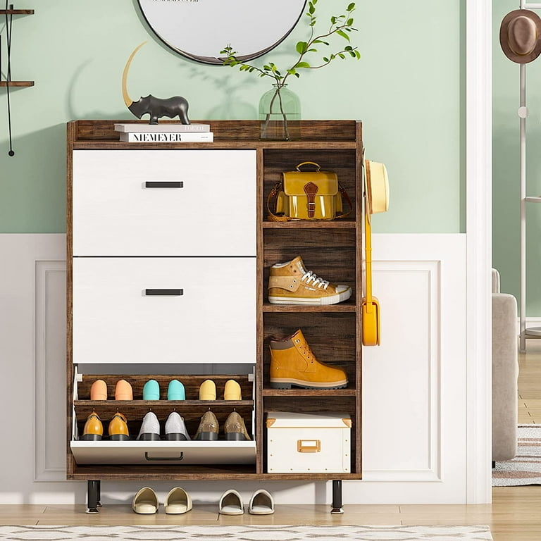 Tribesigns Shoe Cabinet with 3 Flip Drawers 5 Tiers shelves Freestanding Tipping Bucket Shoe Cabinet Wooden Shoe Rack with Compartments Modern Shoe Storage Cabinet for Entryway Porch Living Room Walma...