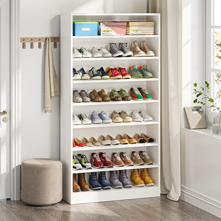 Narrow Entryway Shoe Storage White Tall Shoe Cabinet with 1 Drawer & 1 Door & 5 Shelves for 10 Pairs Shoes