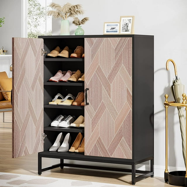 Tribesigns 5Tier Strong Wooden Shoe with ShelvedDoors