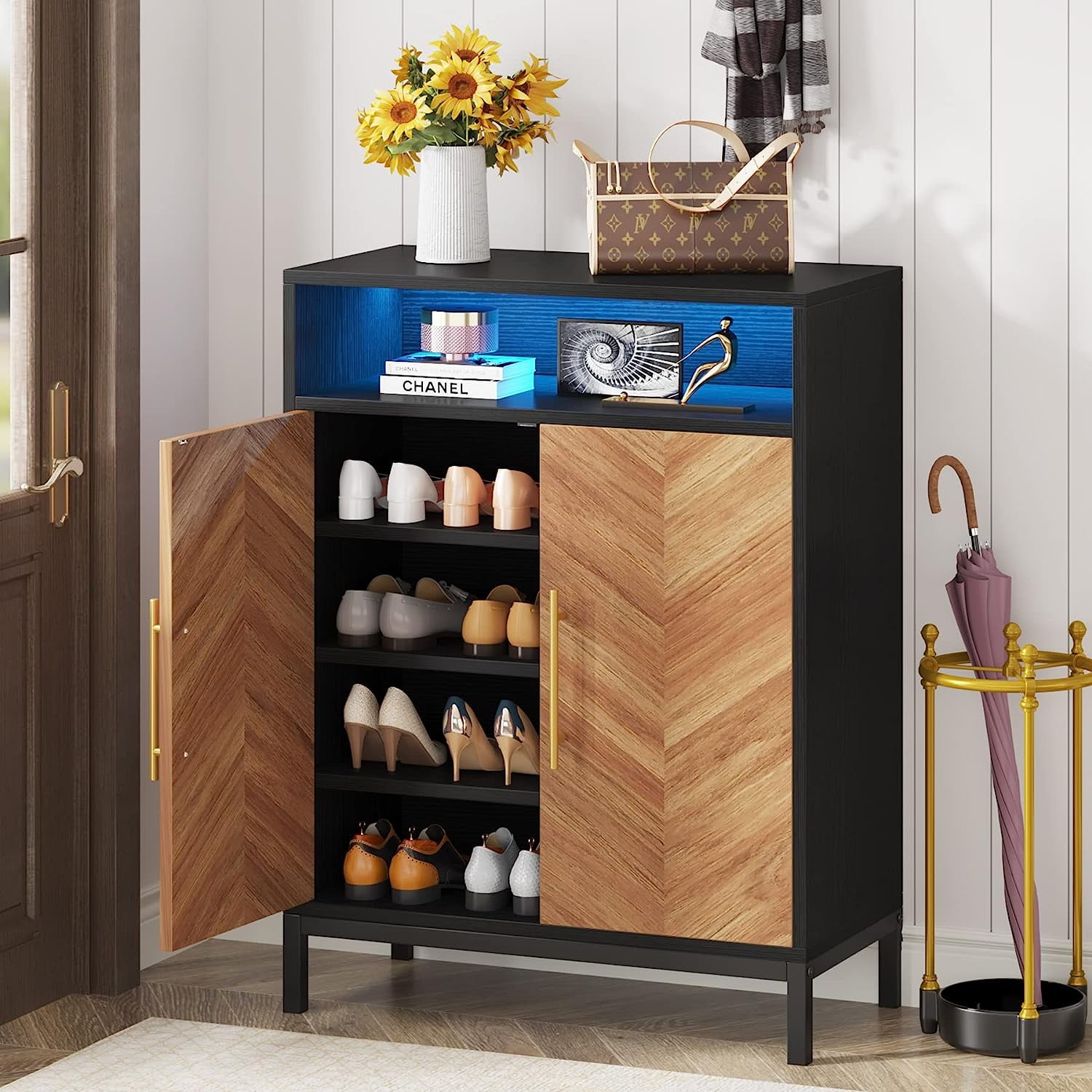 Tribesigns Shoe Cabinet with Doors and Shelves, 16 Pairs Entryway