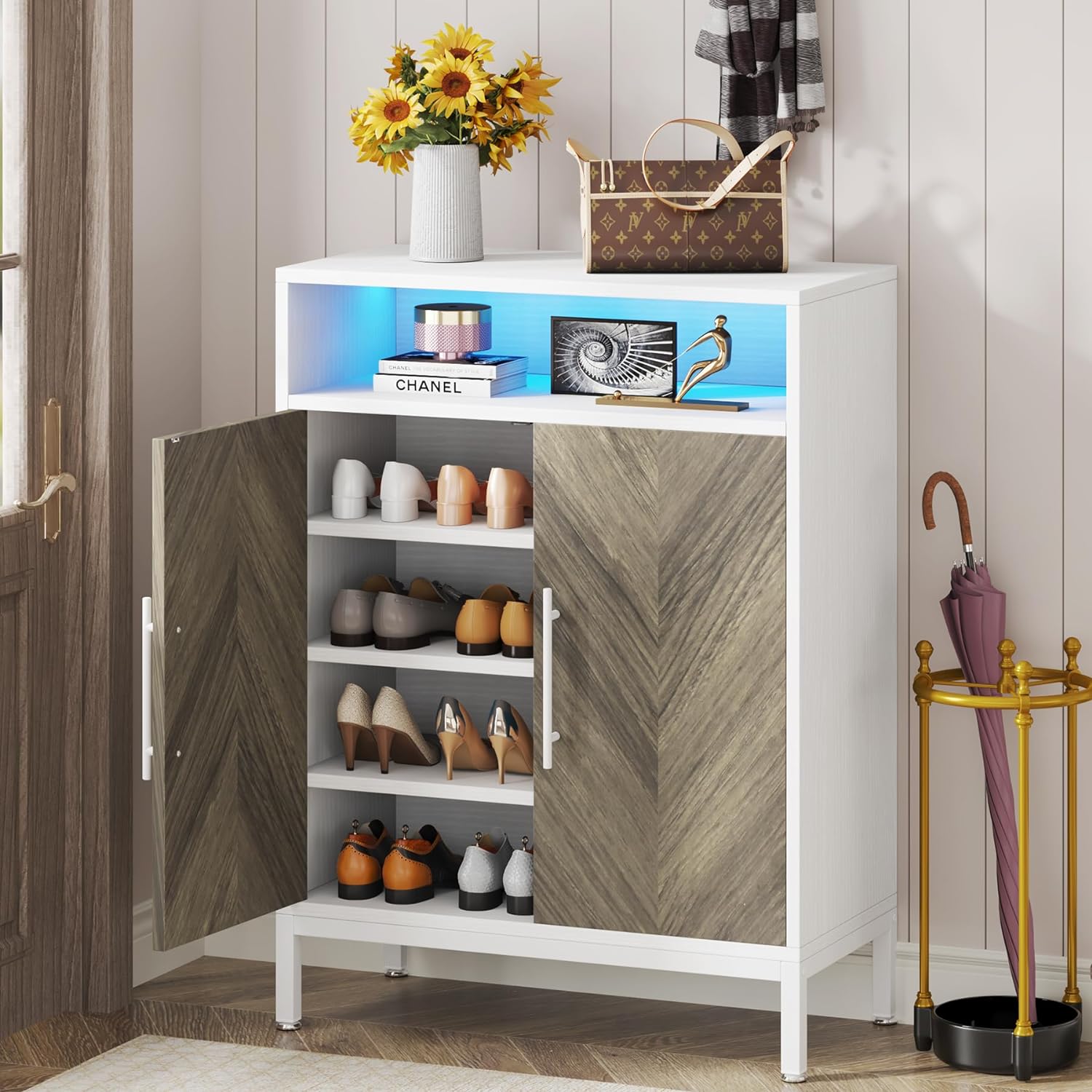 Tribesigns Shoe with Doors and Shelves, 16 Pairs Entryway Shoe