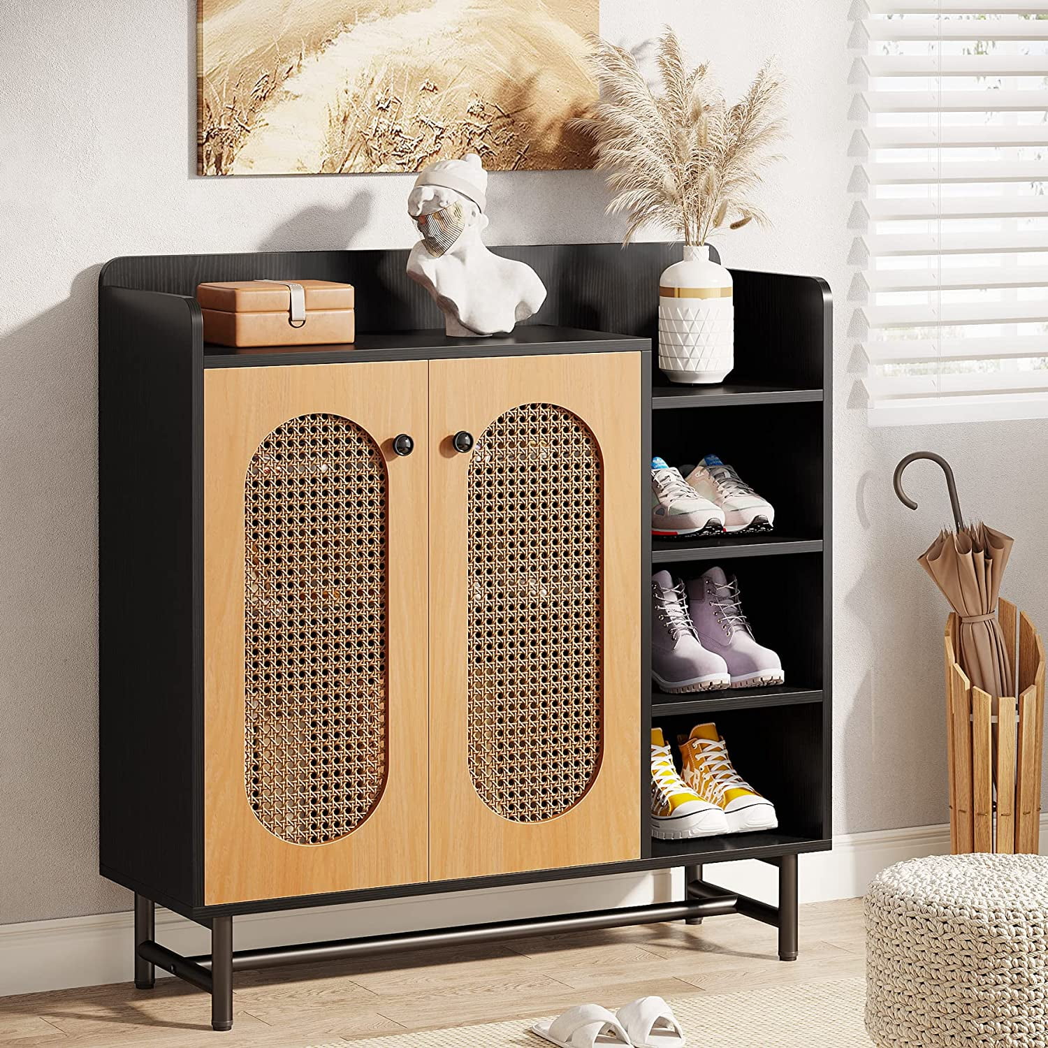 https://i5.walmartimages.com/seo/Tribesigns-Shoe-Cabinet-Rattan-Shoe-Storage-Cabinet-with-Doors-and-5-Shelves-for-Closet-Living-Room-Bedroom-Black-Brown_b411bbb4-719f-4ad7-a79d-bcb314cdec7c.5e44db9653d354edfc37a1fb202c87a1.jpeg