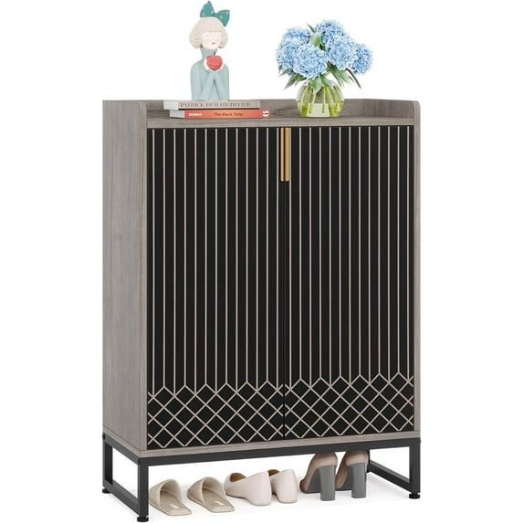 Tribesigns Shoe Cabinet for Entryway, 25 Pairs Shoe Cabinets with Doors, 5-Tier Wood Shoes Rack Organizer, Gray