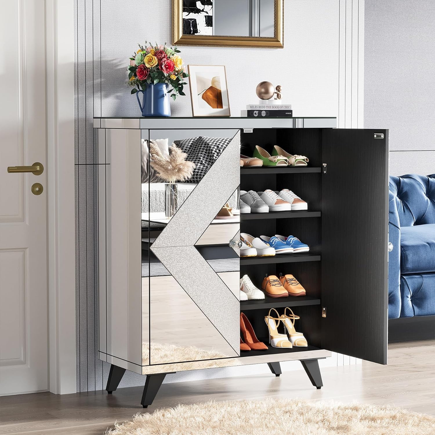 Mirrored shoe cabinet black discount