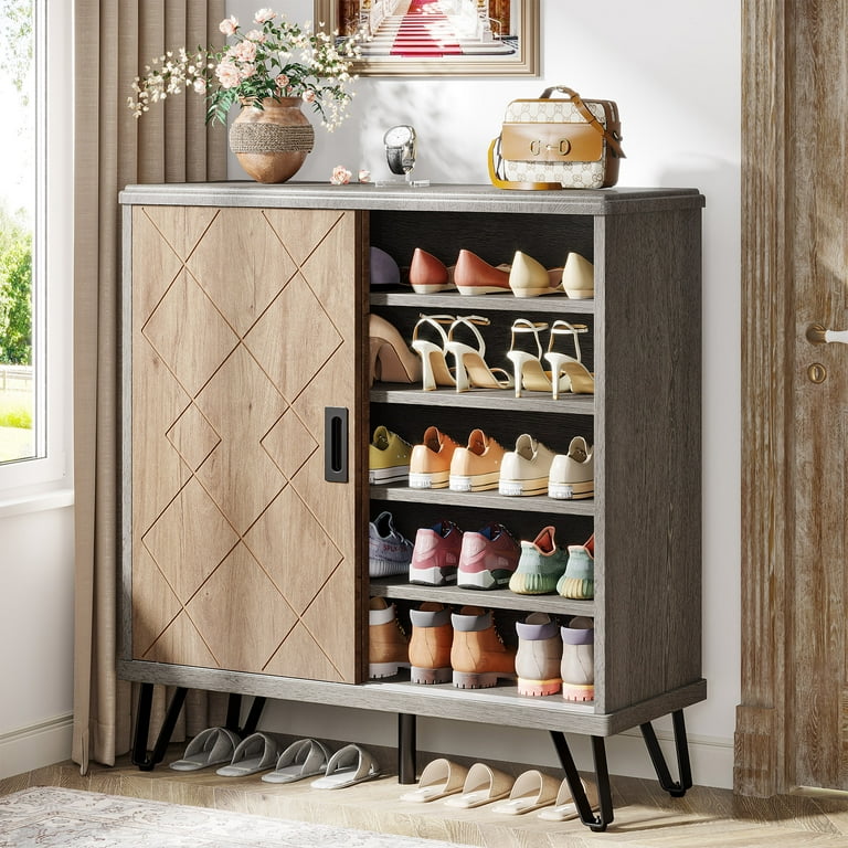 Tribesigns Shoe Cabinet with Sliding Doors, 6-Tier Shoe Storage