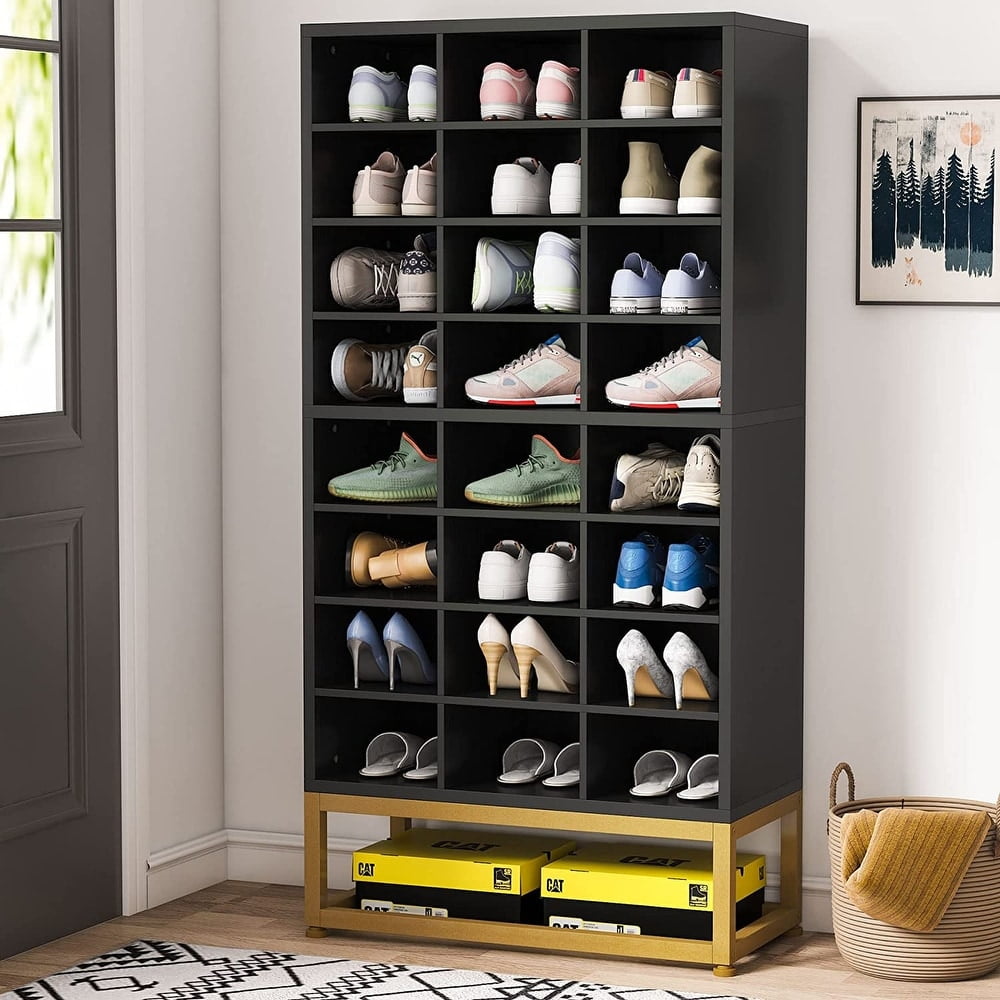 Tribesigns Shoe Storage Cabinet, Freestanding Shoe Storage Organizer with  24 Cubbies, 8-Tier Black and Gold Shoe Rack Adjustable Partition for  Entryway, Closet, Living Room, 24 Pairs 