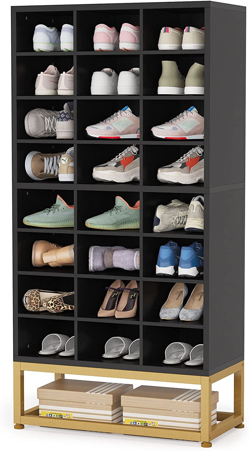 Anenz Shoe Storage Shelf Cabinet, 24 Pair Portable Closet Rack, Black,  Plastic