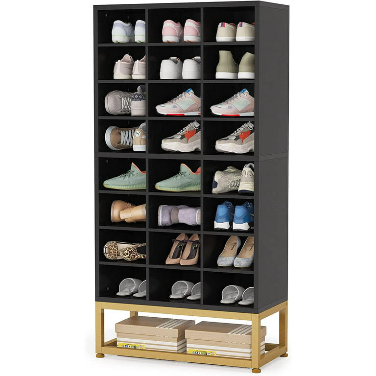 Tribesigns Shoe Storage Cabinet, Freestanding Shoe Storage Organizer with 24 Cubbies, 8-Tier Brown Shoe Rack Adjustable Partition for Entryway, Closet
