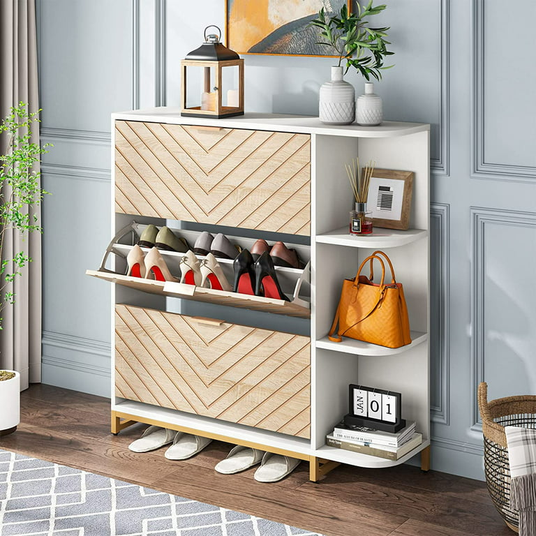 Tribesigns Modern 24 Pair Shoe Cabinet with Doors & Shelves