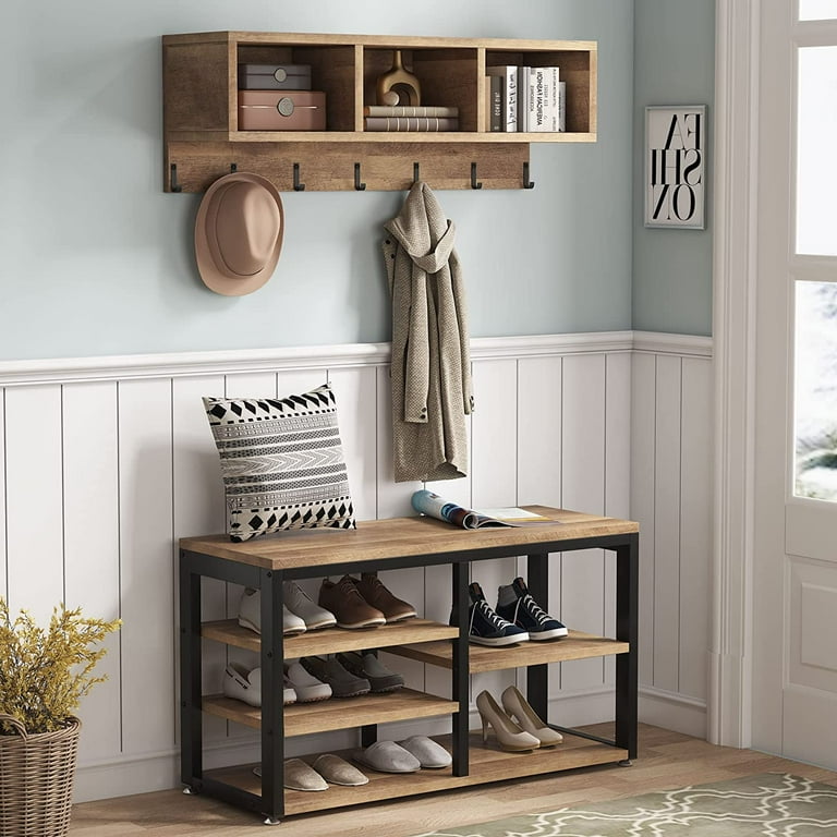 Tribesigns Vintage Oak Entryway Organizer with Shoe Storage