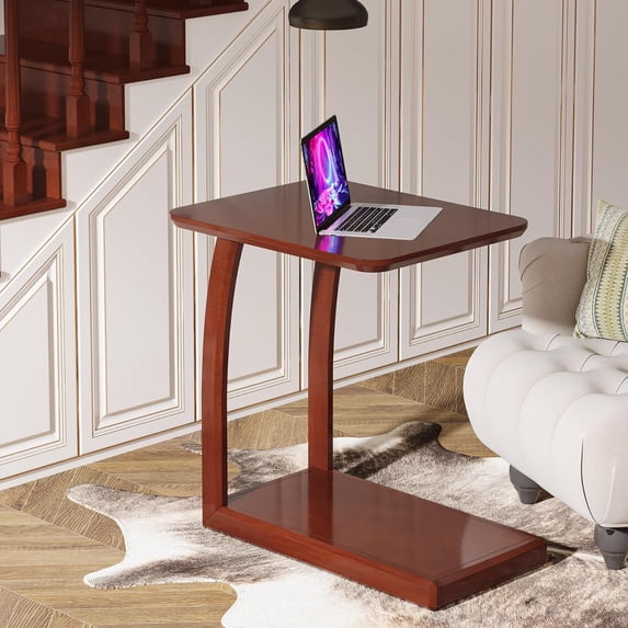 Tribesigns Side End Table Living Room, 2-Tier C-Shaped Couch Table for Small Space, Solid Wood Bedside Table for Bedroom