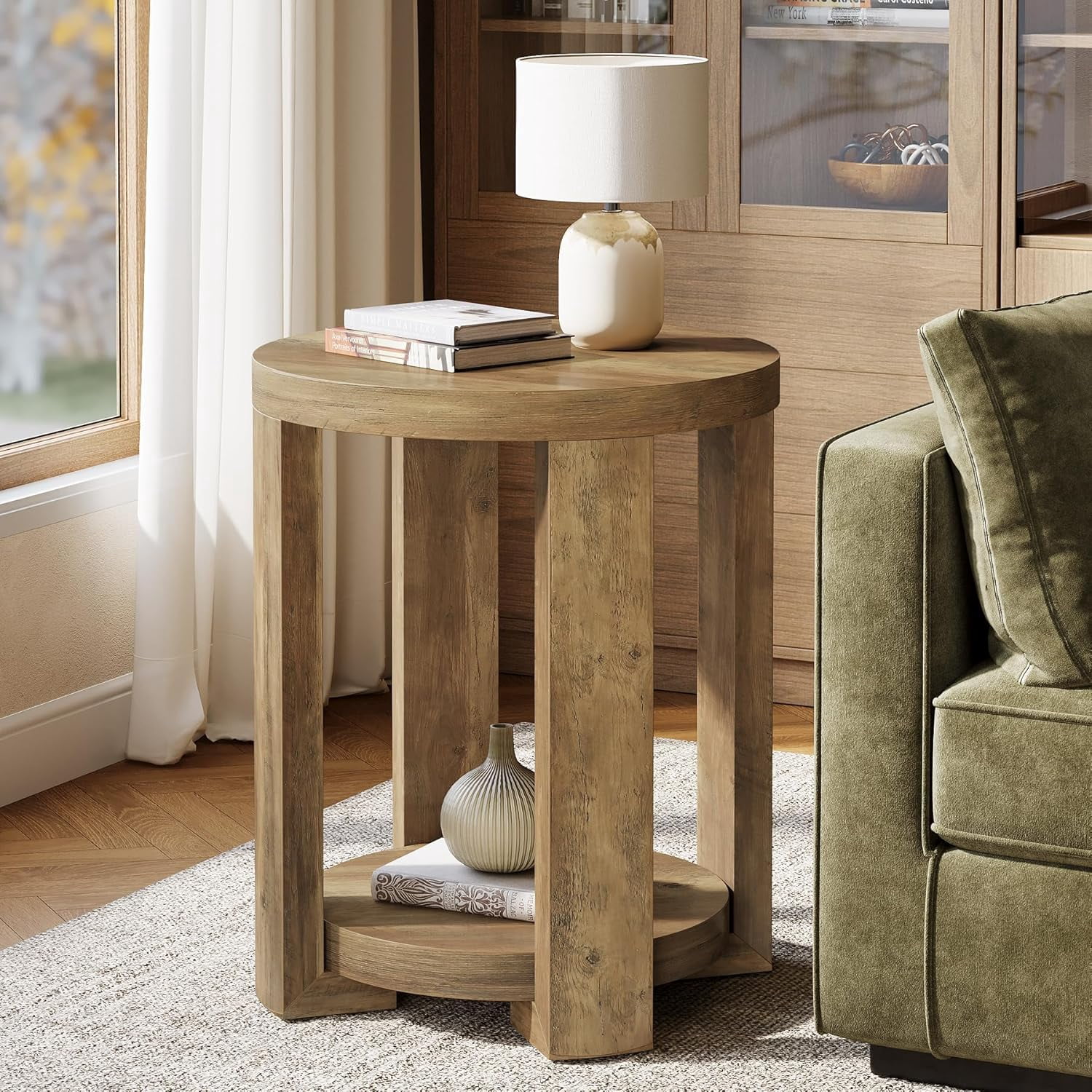 Tribesigns Side Table, 2-Tier Round End Table, Small Bedside Accent Furniture for Living Room, Bedroom