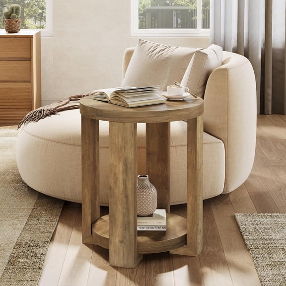 Tribesigns Side Table, 2-Tier Round End Table, Small Bedside Accent Furniture
