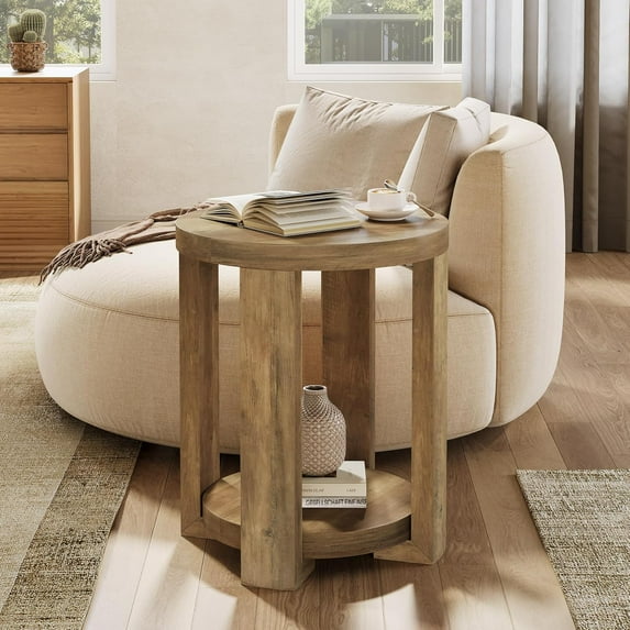 Tribesigns Side Table, 2-Tier Round End Table, Small Bedside Accent Furniture