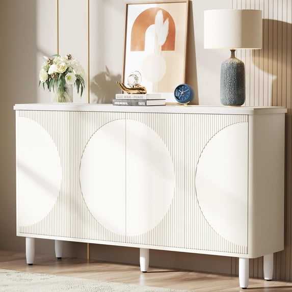 Tribesigns Sideboard Cabinet with Storage, 59.4-Inch Modern Sideboard Buffet Storage Cabinet with Doors for Kitchen Dining Room Living Room(White)