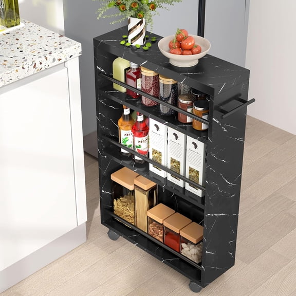 Tribesigns Slim Storage Cart, Rolling Narrow Kitchen Cart on Wheels for Small Place, 4-Tier Slide Out Slim Utility Cart Skinny Laundry Cart with Handle for Kitchen, Bathroom, Laundry (Contemporary)