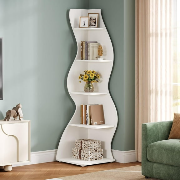 Tribesigns Small Corner Shelf, 5-Tier Modern Corner Bookcase for Small Space, Living Room (White)