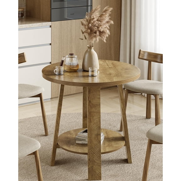 Tribesigns Small Dining Table for 2 People, 31.5-Inch Modern Farmhouse Kitchen Table with Practical Storage Shelf for Dining Room, Kitchen, Oak