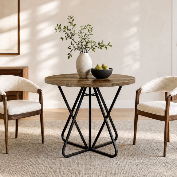 Tribesigns Small Round Dining Table for 2-4 People, 31.5 Inches Farmhouse Kitchen Table for Small Space, Dining Room, Kitchen, Apartment, Rustic Brown