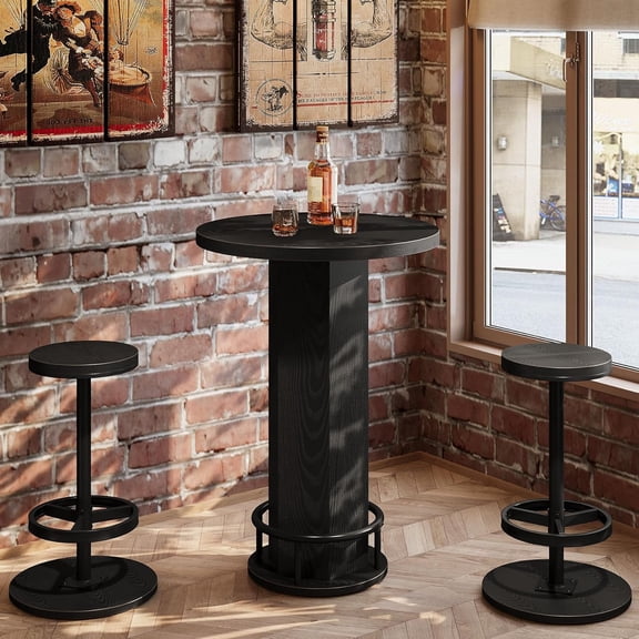 Tribesigns Small Round Dining Table with 2 Chairs, 3-Piece Kitchen Table Counter Height Bar Table, Black