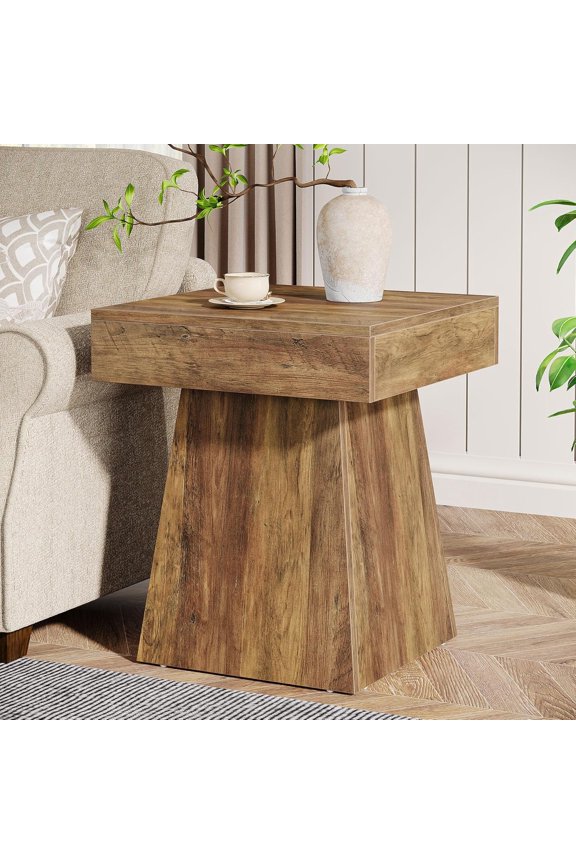 Tribesigns Small Square End Table with Wide Base for Living Room, Brown