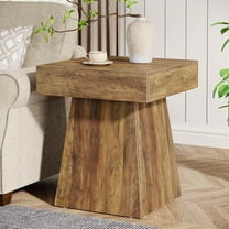 Tribesigns Small Square End Table with Wide Base for Living Room, Brown