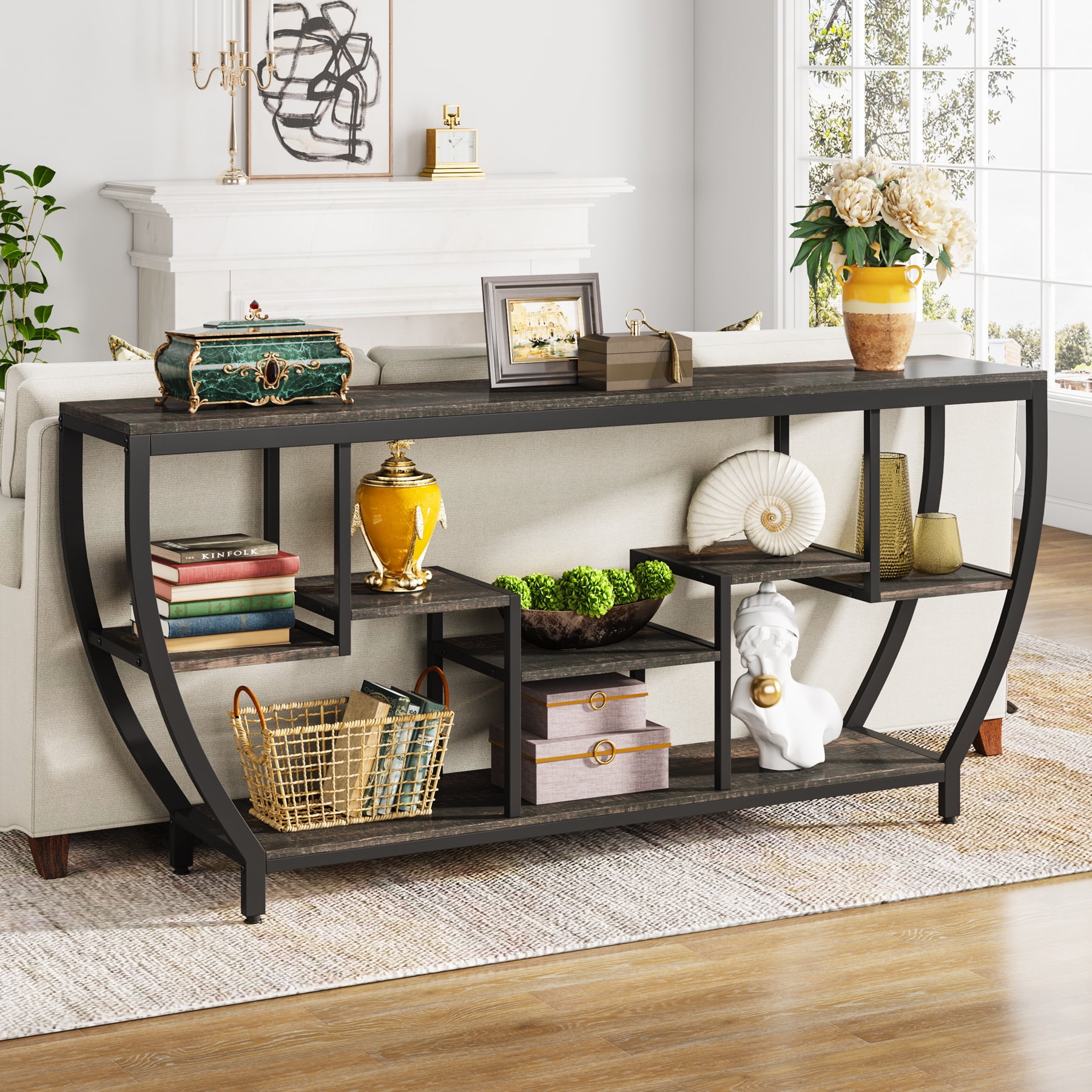 Industrial Console Table 70.9 Entryway Sofa Table with Shelves Gray