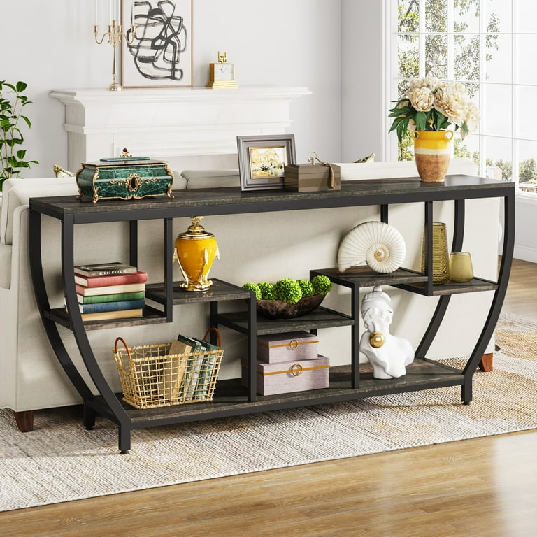 Tribesigns Sofa Console Table 70.9 Inches Extra Long Console Table with Shelves Rustic Behind The Couch Table with Storage Industrial Table Behind