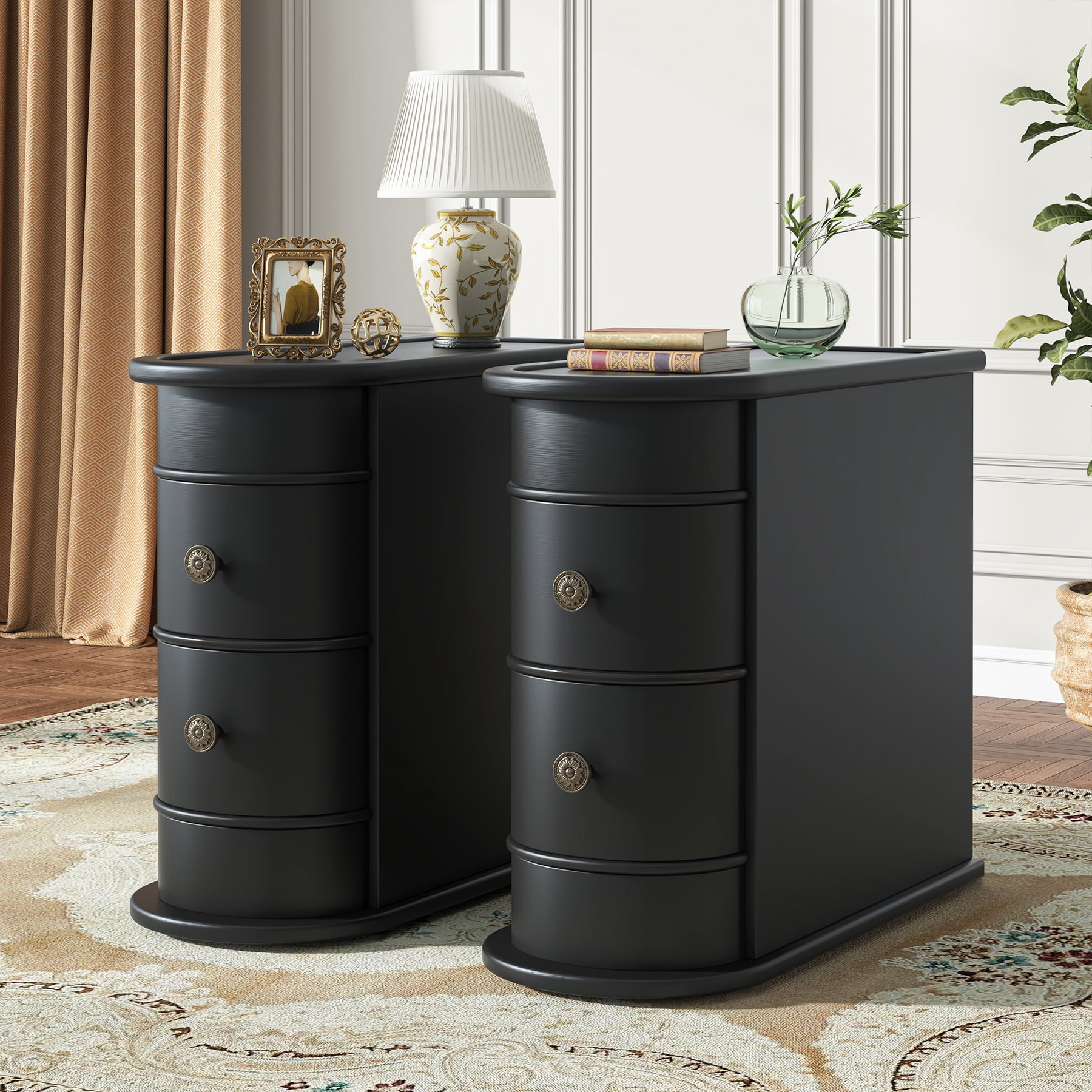 Tribesigns Solid Wood End Table Set of 2, Fully Assembled, Two-Drawer ...