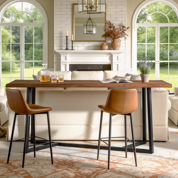 Tribesigns Solid Wood Bar Table, Industrial Counter Height Pub Table with Sturdy Metal Frame, 63-Inch Rectangle Narrow Wood Kitchen Dining Table for Dining Room, Home Bar