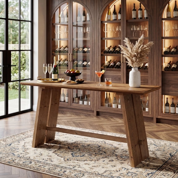 Tribesigns Solid Wood Bar Table with Parquet Design Top