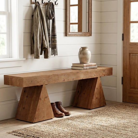 Tribesigns Solid Wood Bench, 63'' Indoor End of Bed Bench, Farmhouse ...