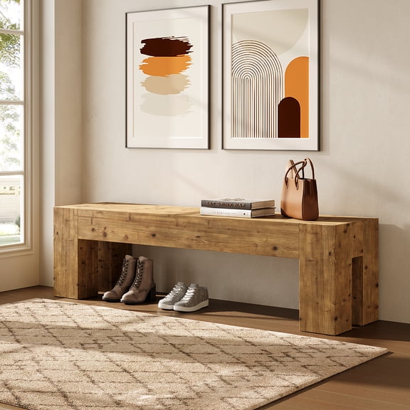 Tribesigns Solid Wood Bench, 63" Rustic Extra Long Heavy Duty Entryway Bench with Sturdy Frame for Dining Room, Entryway