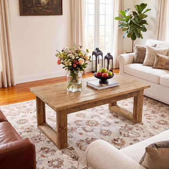 Tribesigns Solid Wood Coffee Table, 47.2" Accent Center Cocktail Table, Living Room, Light Brown
