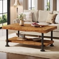 thumbnail image 1 of Tribesigns Solid Wood Coffee Table, 47" Rectangular Accent Center Table with 2-Tier Live Edge Shelf & Metal Legs for Living Room, Brown and Black, 1 of 7