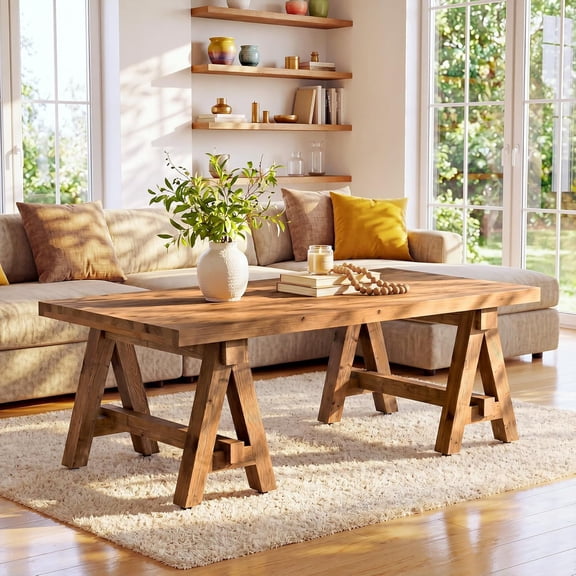 Tribesigns Solid Wood Coffee Table, 47" Rustic Farmhouse Center Table, Natural Wood Rectangular Coffee Tea Furniture for Living Room, Lounge, Home Office