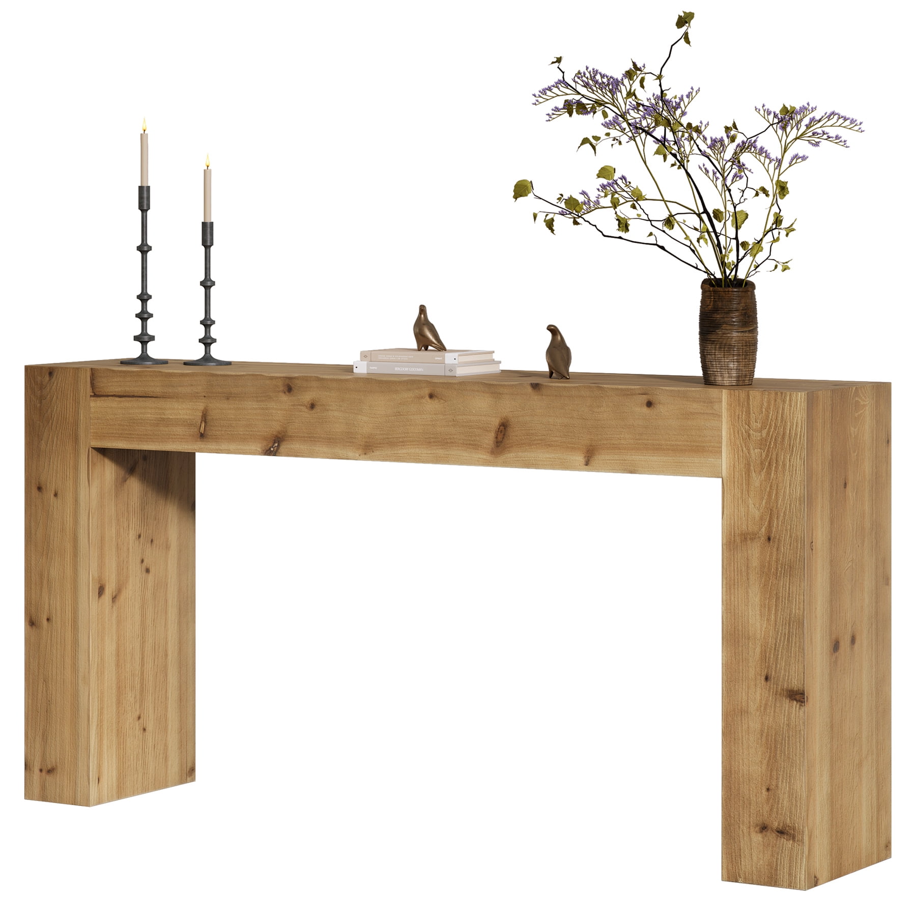 Tribesigns Solid Wood Console Table, 63-Inch Farmhouse Sofa Table Behind Couch for Entryway, Living Room, Foyer, Easy Assembly (Light Wood)